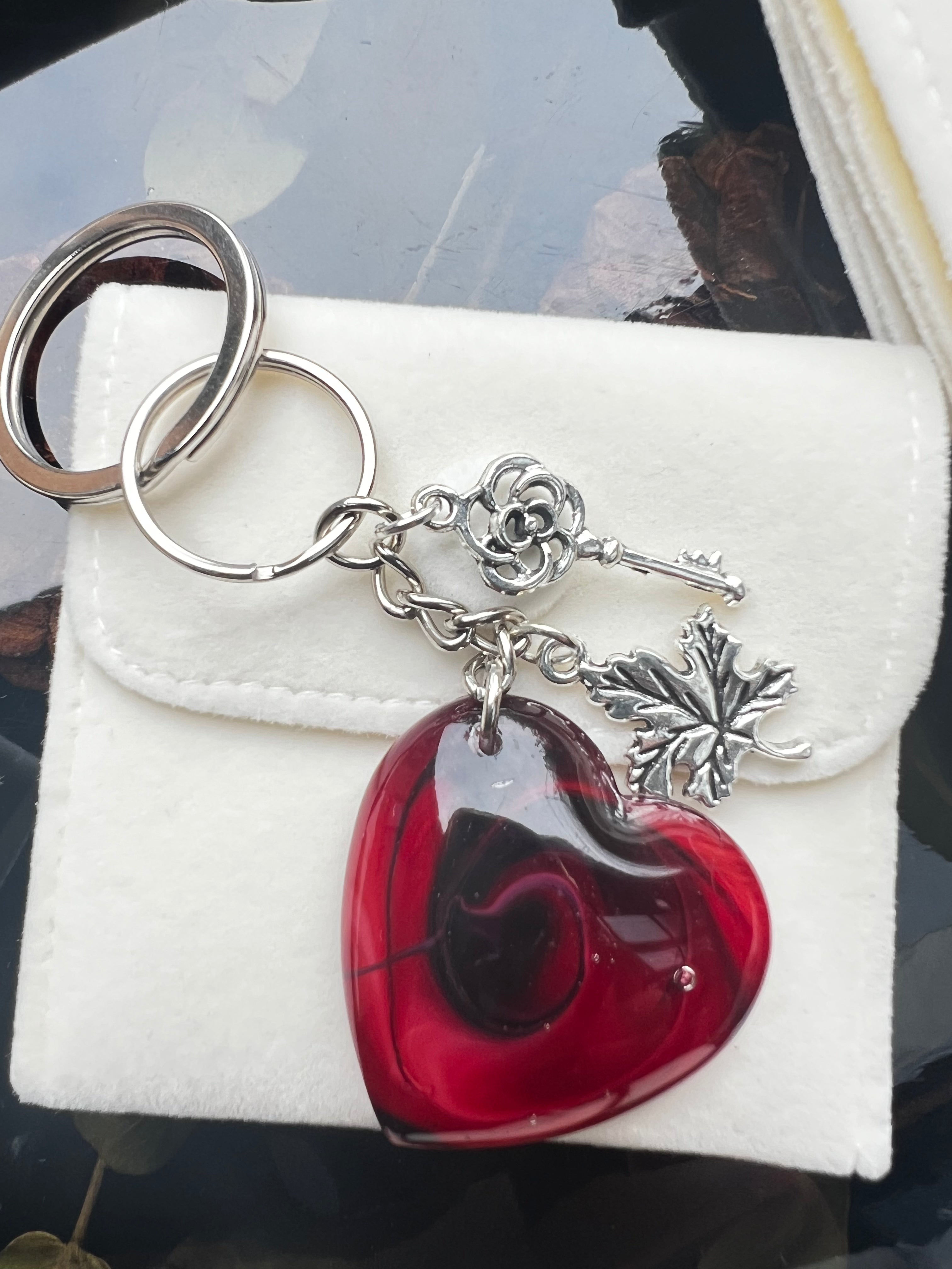 Ruby Heart Charm Keyring