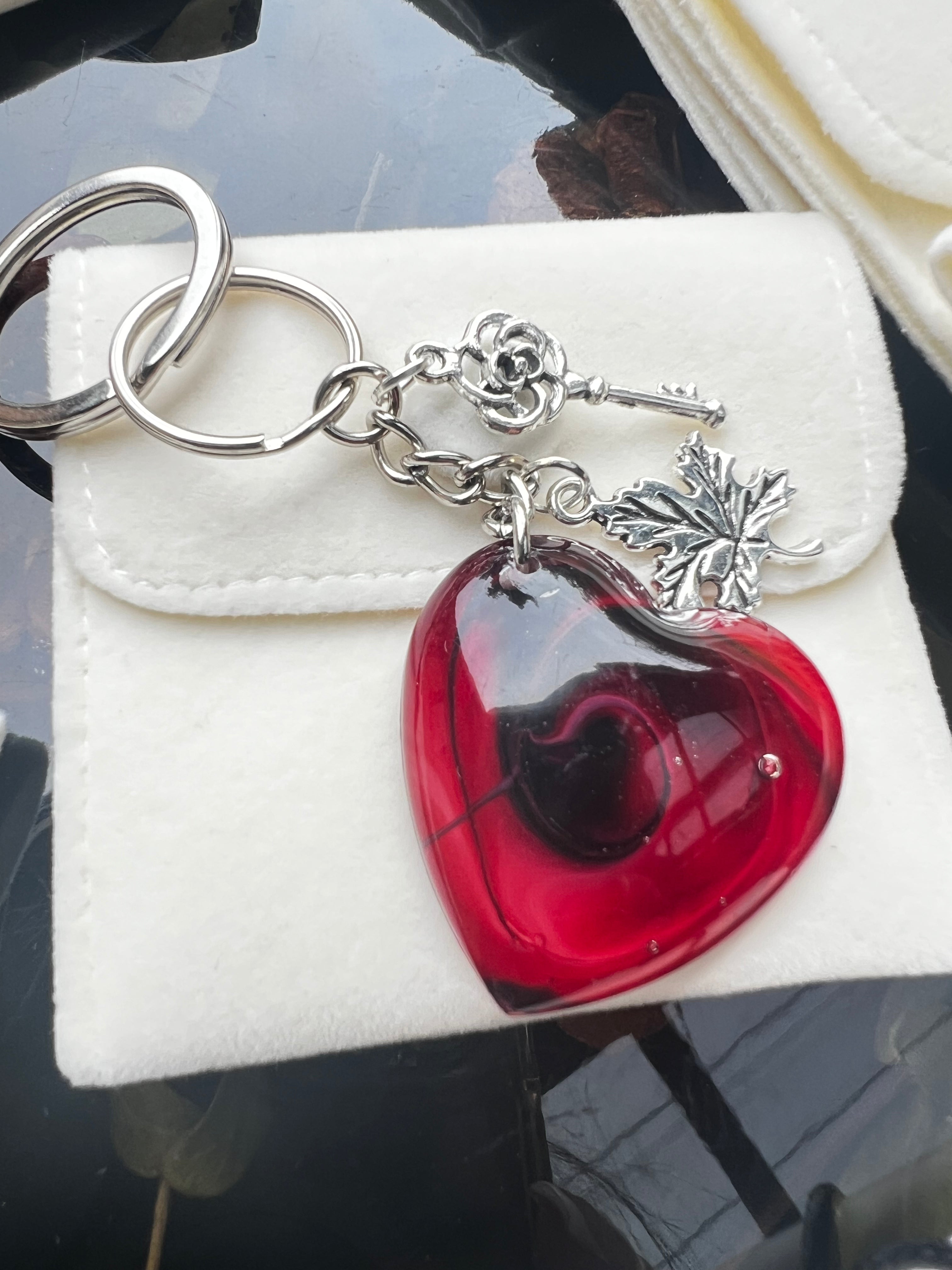 Ruby Heart Charm Keyring