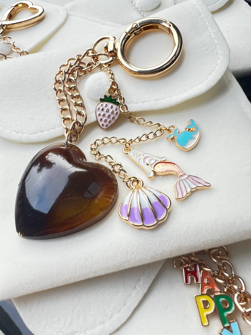Golden Tide Heart Charm Keyring
