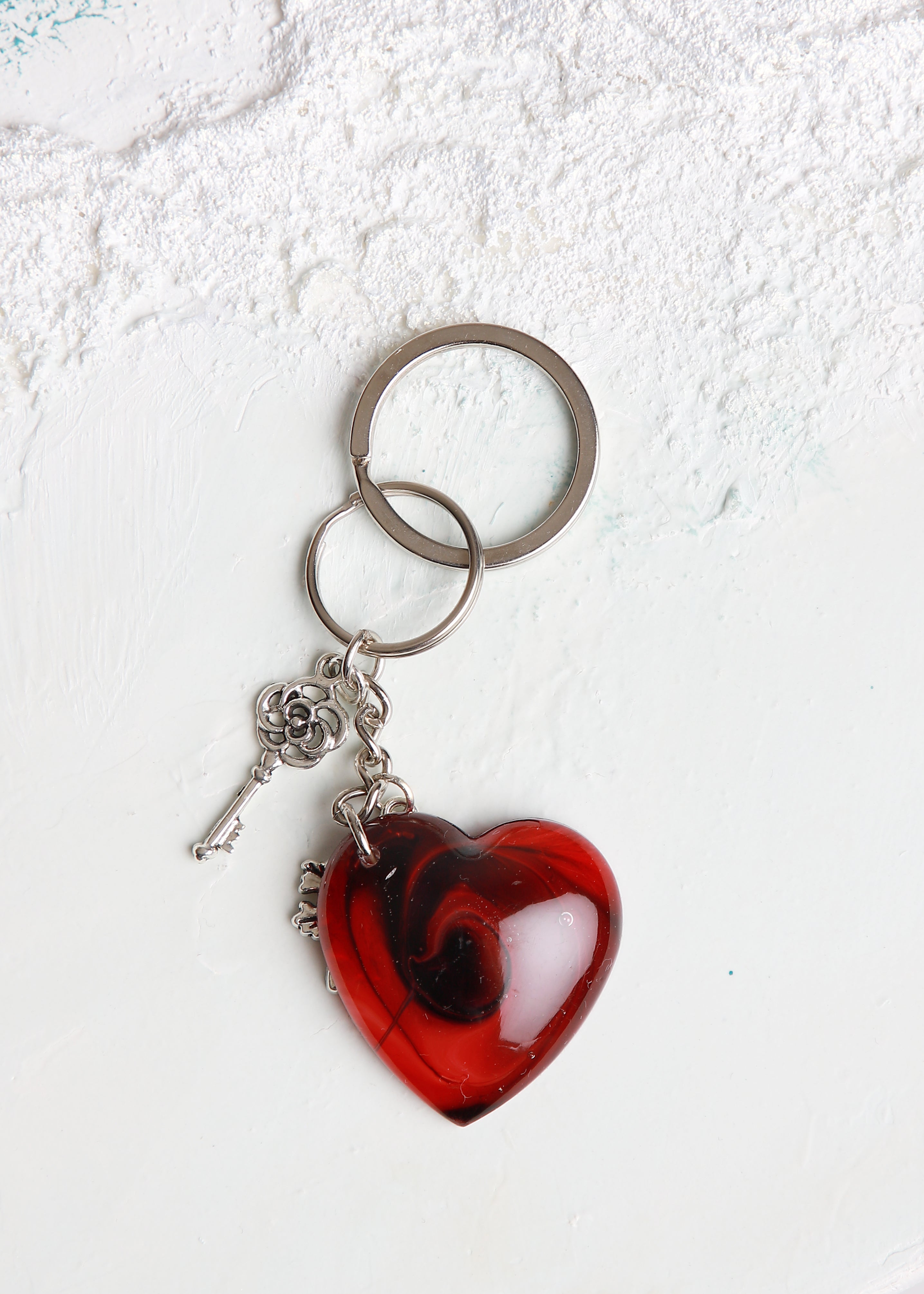 Ruby Heart Charm Keyring